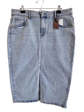 Slim Straight Women’s Jeans Skirt in Light Blue Denim Split Front